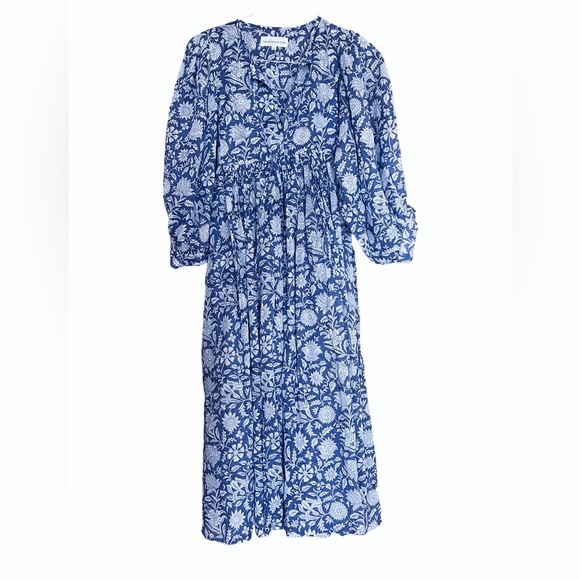 Daughters of India Kyra Dress Blue Iris L Hand Block Printed Sold Out - Picture 3 of 9